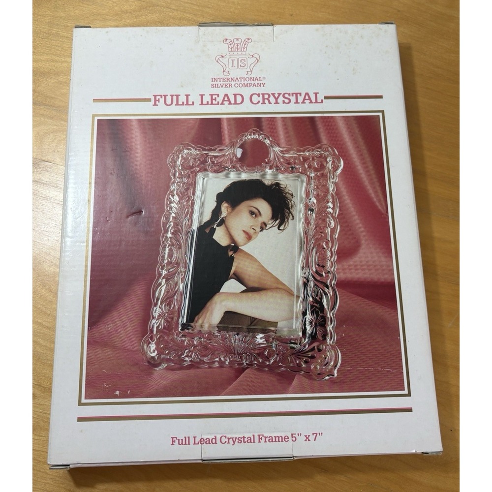 VTG International Silver Company Full Lead Crystal Photo Frame 5X7 Floral Border